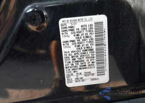 2017 Nissan Rogue S z USA, uszkodzony, nr VIN JN8AT2MV9HW283010